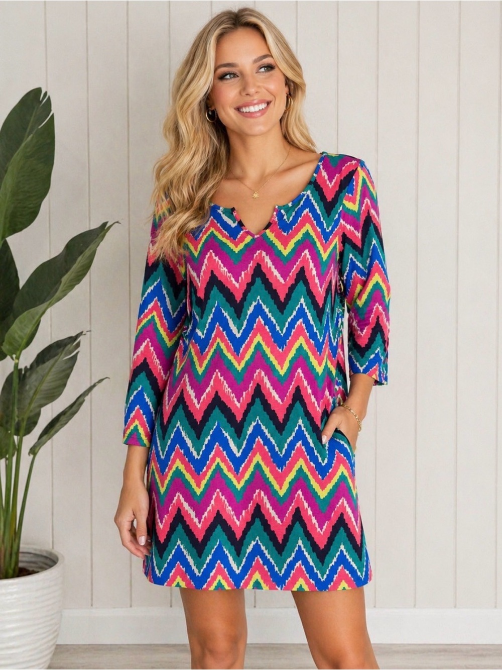 Lilly Pulitzer Gretchen Dress M Pima Cotton Colorful Chevron Preppy Vacation